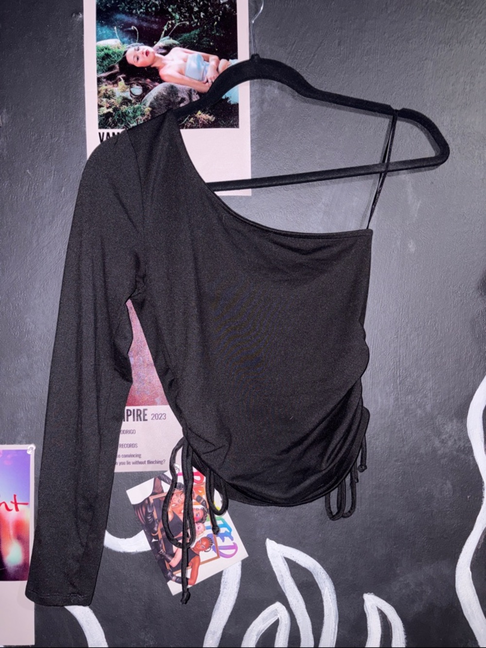 Ambiance Black Asymmetric One-Shoulder Long Sleeve Top